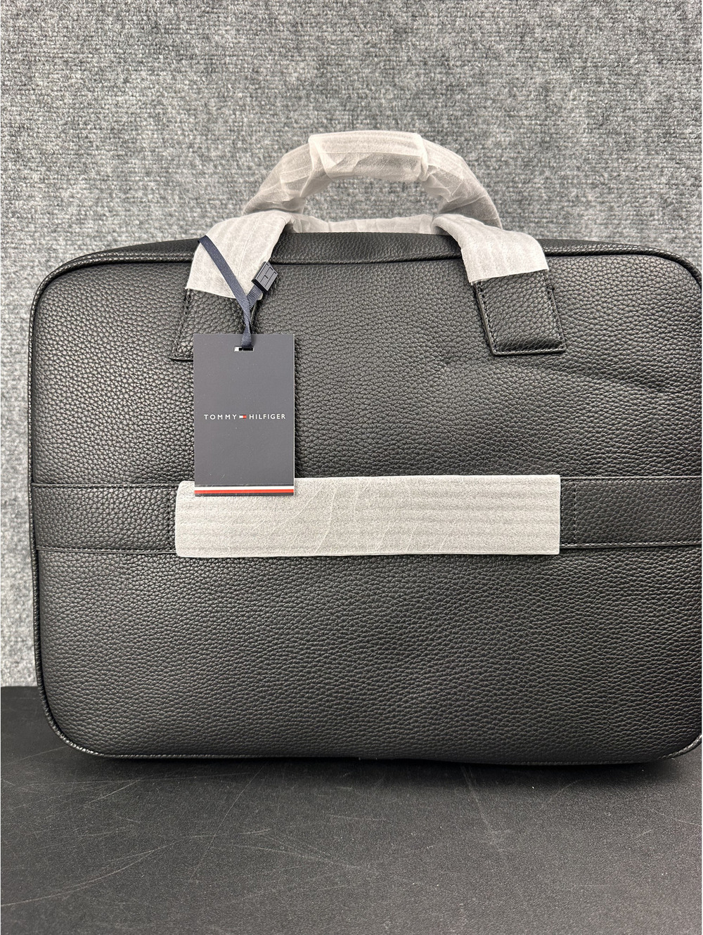 Tommy Hilfiger Black Pebbled Leather Laptop Briefcase